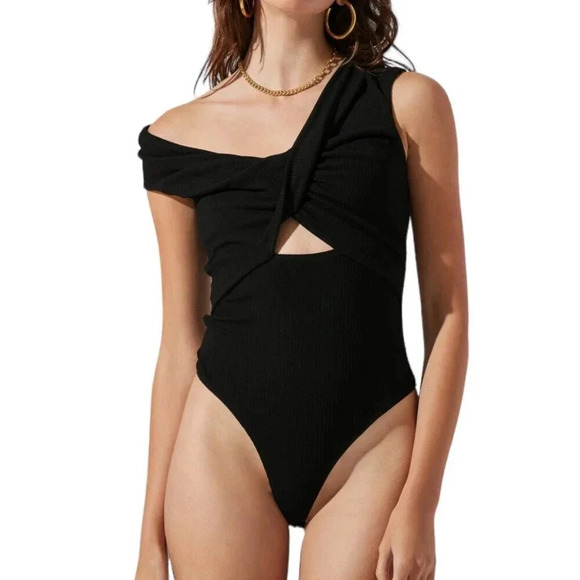 Astr Black Montrose Off Shoulder Cut Out Bodysuit L - Picture 1 of 6